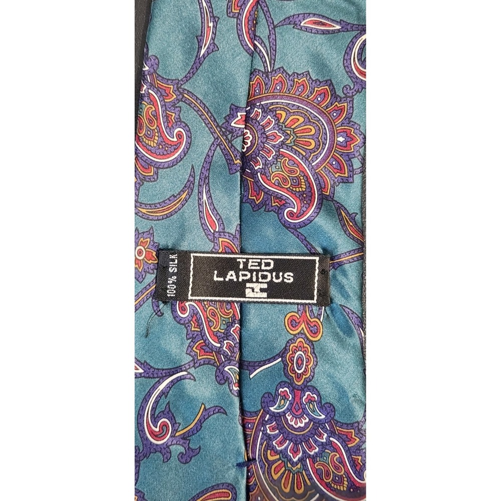 Ted Lapidus 100% Silk Paisley Tie – Teal Purple‎ Orange Pattern – 61" Italy - Picture 4 of 8